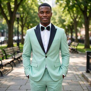 New 2026 Mens 2pc Solid Mint Suit Set, Skinny Fit